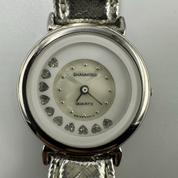 Vintage Shannons Watch Women Silver Tone Rotating Heart Dial New Battery 8.5" - Picture 2 of 14